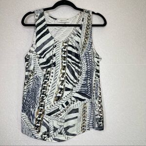 𝅺PIERRE Balmain Scoopneck Chain Animal Print Asymmetric Top 36